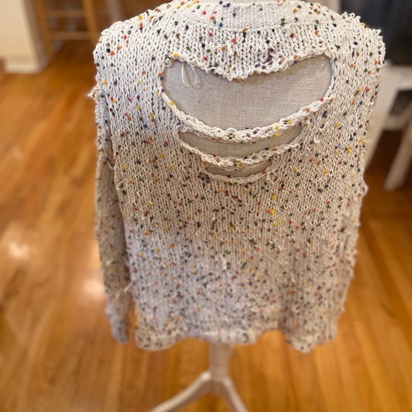 L Love cream destroyed colorful speckled sweater - Picture 5 of 8